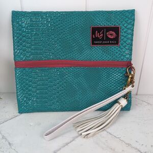 Makeup Junkie Bag Aqua Viper Tassel Cosmetics Travel 7" x 9" - Excellent